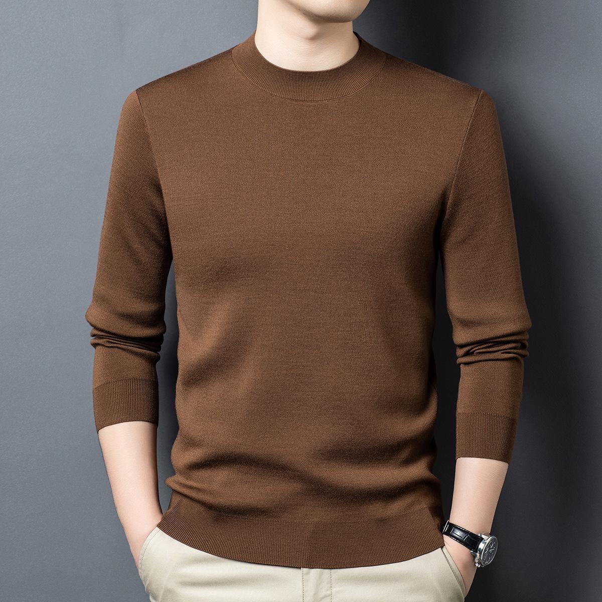 

Men s Thick Merino Wool High-Collar Sweater - Solid Color Knitwear, 48s 420g Plain Weave XL (130/190)