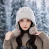 Cute Hairball Knitted Thermal Hat Women's Plush Thickened Ear Protector Wool Hat