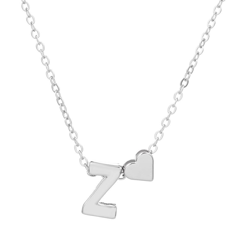 European & American Alphabet Love Heart Pendant Necklace – Versatile Peach Heart Clavicle Chain