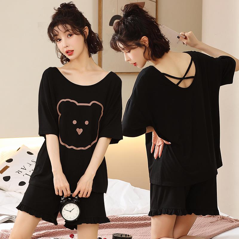 Women's Plus Size Short Sleeve Modal Cotton Pajama Set - Lightweight and Suitable for Outdoor Wear