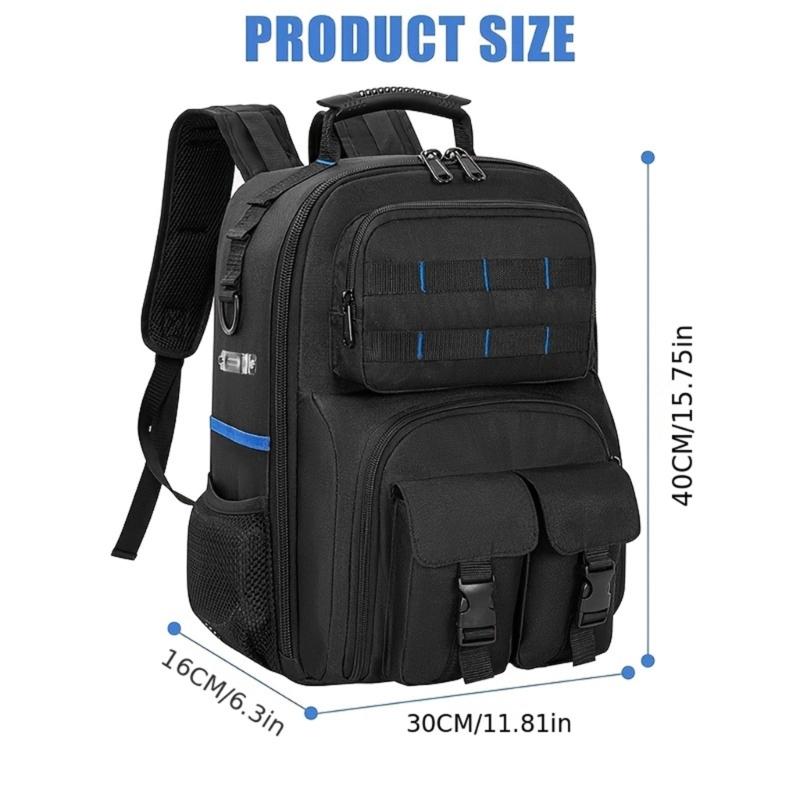 Heavy Duty Tool Backpack Wide Top Opening Multiple Exterior Pockets for Wrenches Screwdrivers Easy Access Organization