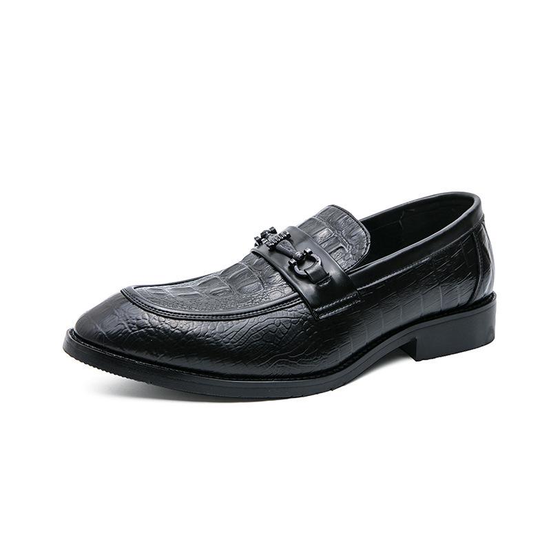 Men's Plus Size Crocodile Embossed Pointed Toe Formal Leather Slip-on Shoes for Business or Weddings