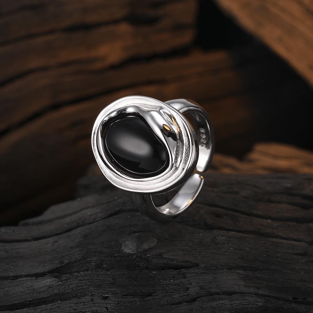 Women s Trendy Black Zirconia Oval Adjustable Ring Open Adjustable
