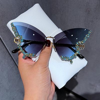 Luxus Diamant Schmetterling Sonnenbrille Damen Marke Y2K Vintage Randlos Übergroß Sonnenbrille Damen Brillen