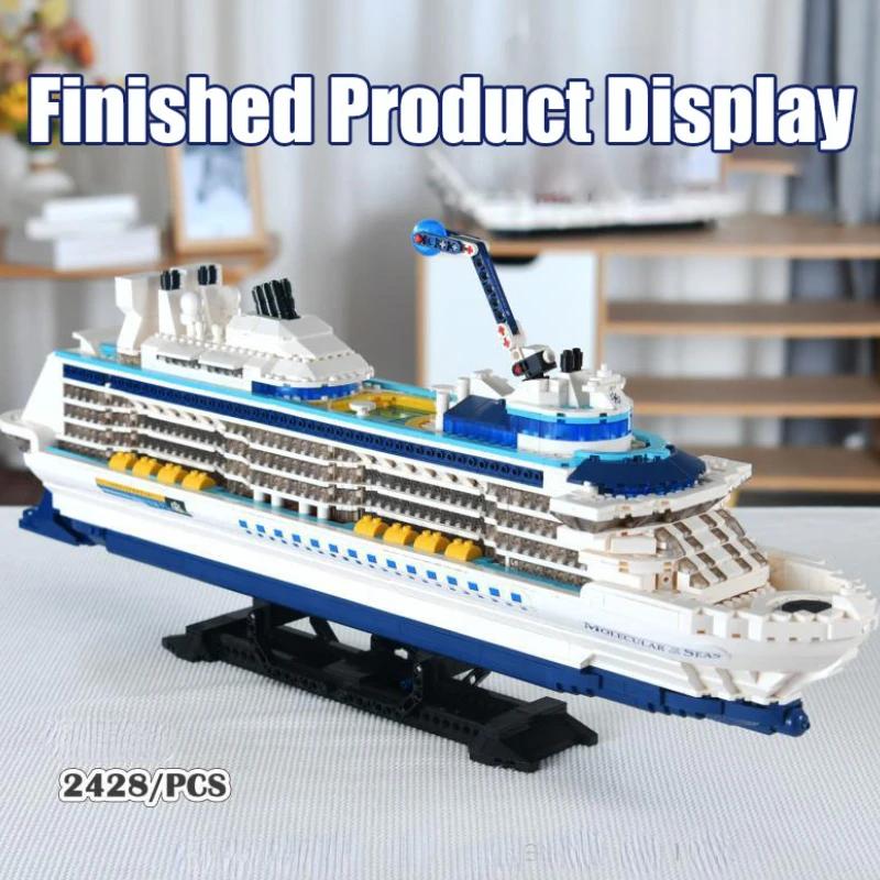 2428PCS Luxury Sea Cruise Liner Model Building Blocks Ocean Going Ship Model Bricks with Display Stand Kids Toy Holiday Gifts No Box