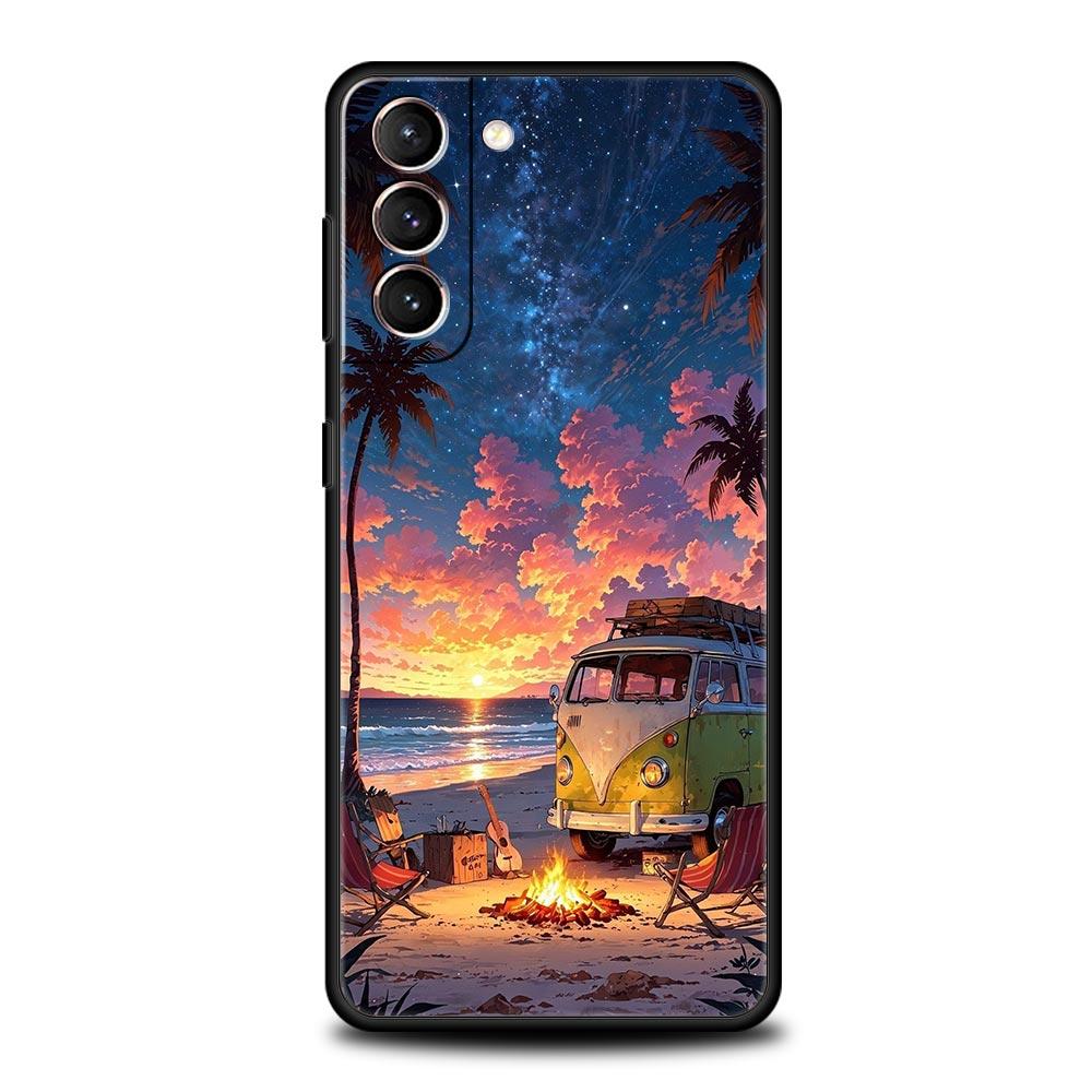 Combi Van Car Outdoor Camping Phone Case For Samsung Galaxy S26 Ultra S25 Plus S24 FE S23 S22 5G S21 S20 Cover Black Soft