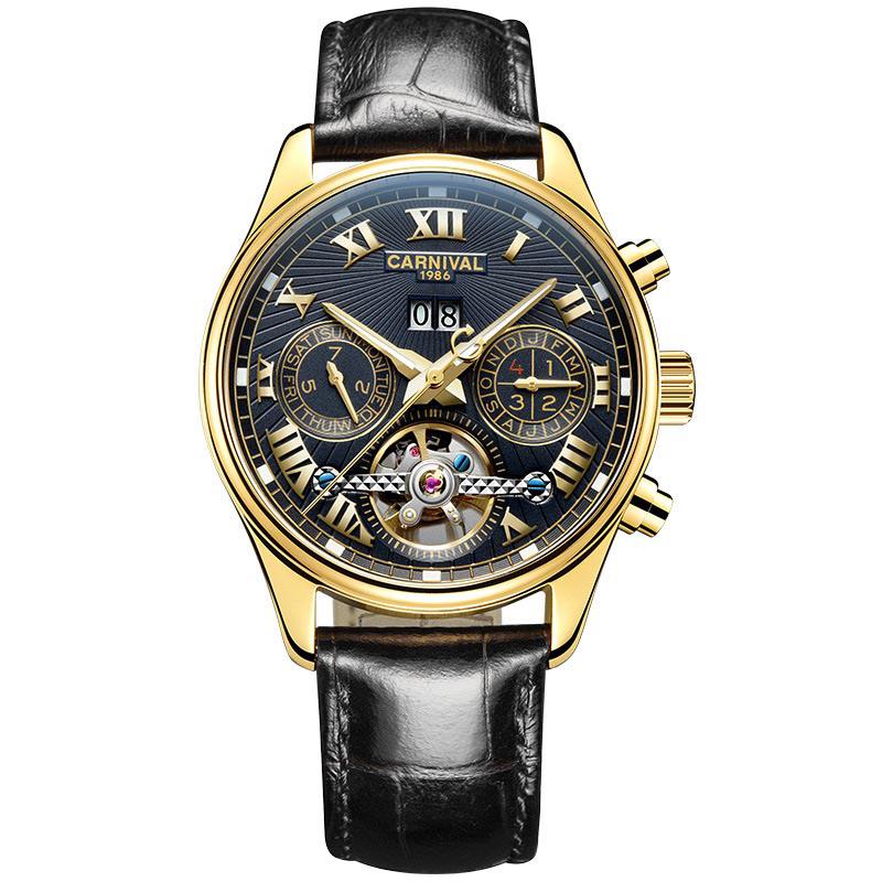 CARNIVAL Stainless Steel Automatic Mechanical Watch Mens Top Luxury Brand Tourbillon Sports Luminous Date Men Watches
