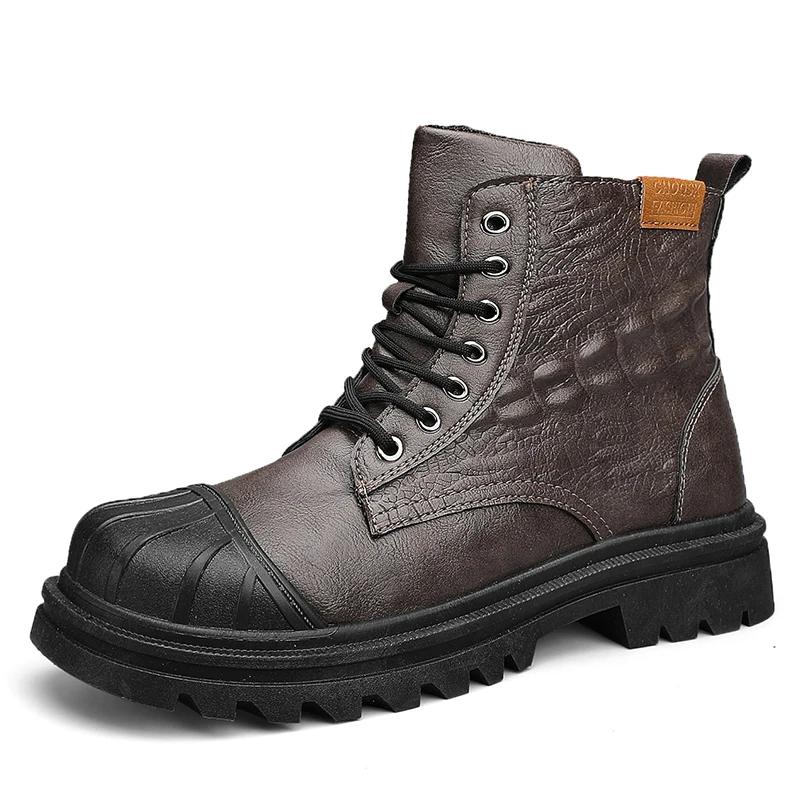 Hiking Boots Men Men's Safety Shoe Work & Safety Shoes Booties Man Genuine Leather Men's Motorcycle Boots Brown Boot Ankle Mens