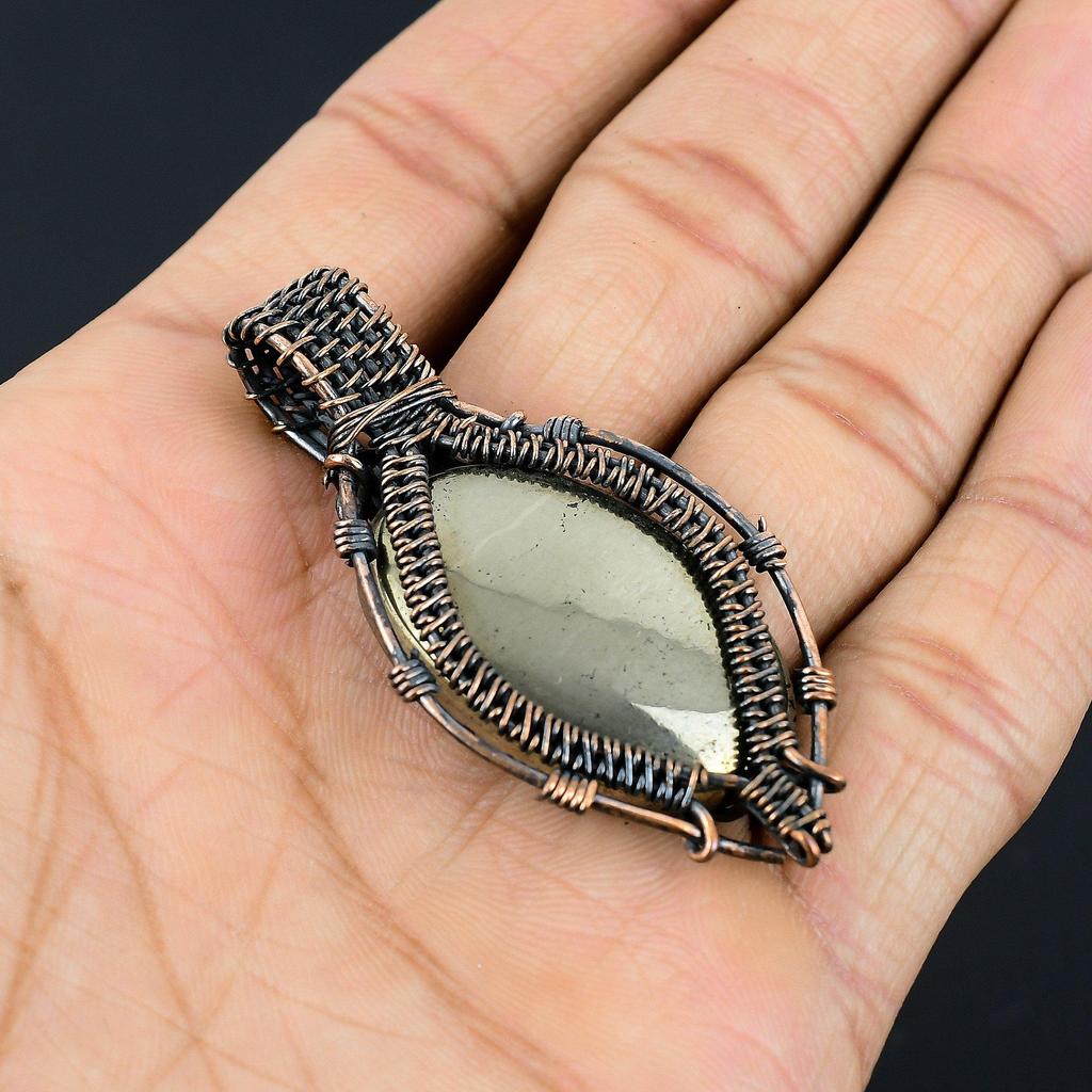 Golden Apache Pyrite Pendant, 999 Copper Wire Wrapped Jewelry, Gemstone Pendant, Gift For Her Handmade Dainty Jewelry