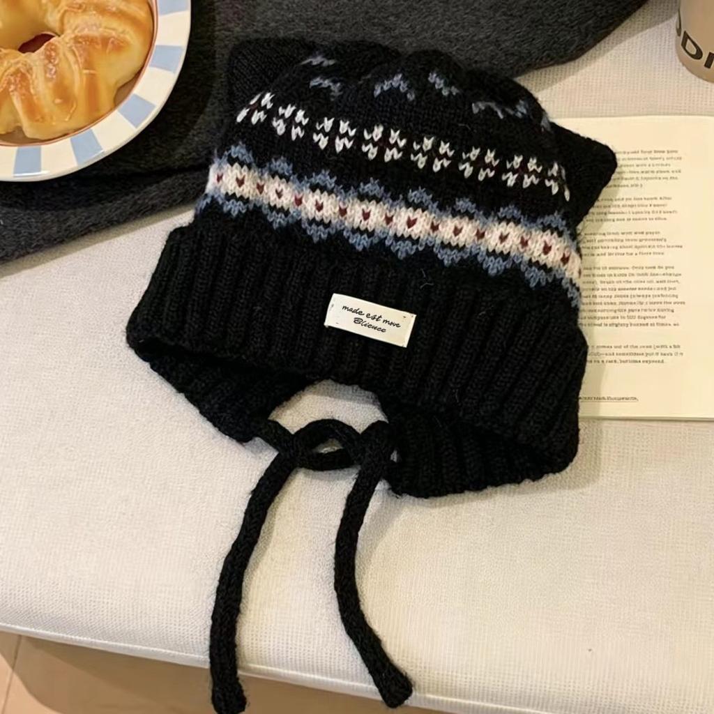 Fair Island wind hat sweet and cute cat ears knitted ear hat women's winter thickened and velvet warm Lei Feng hat