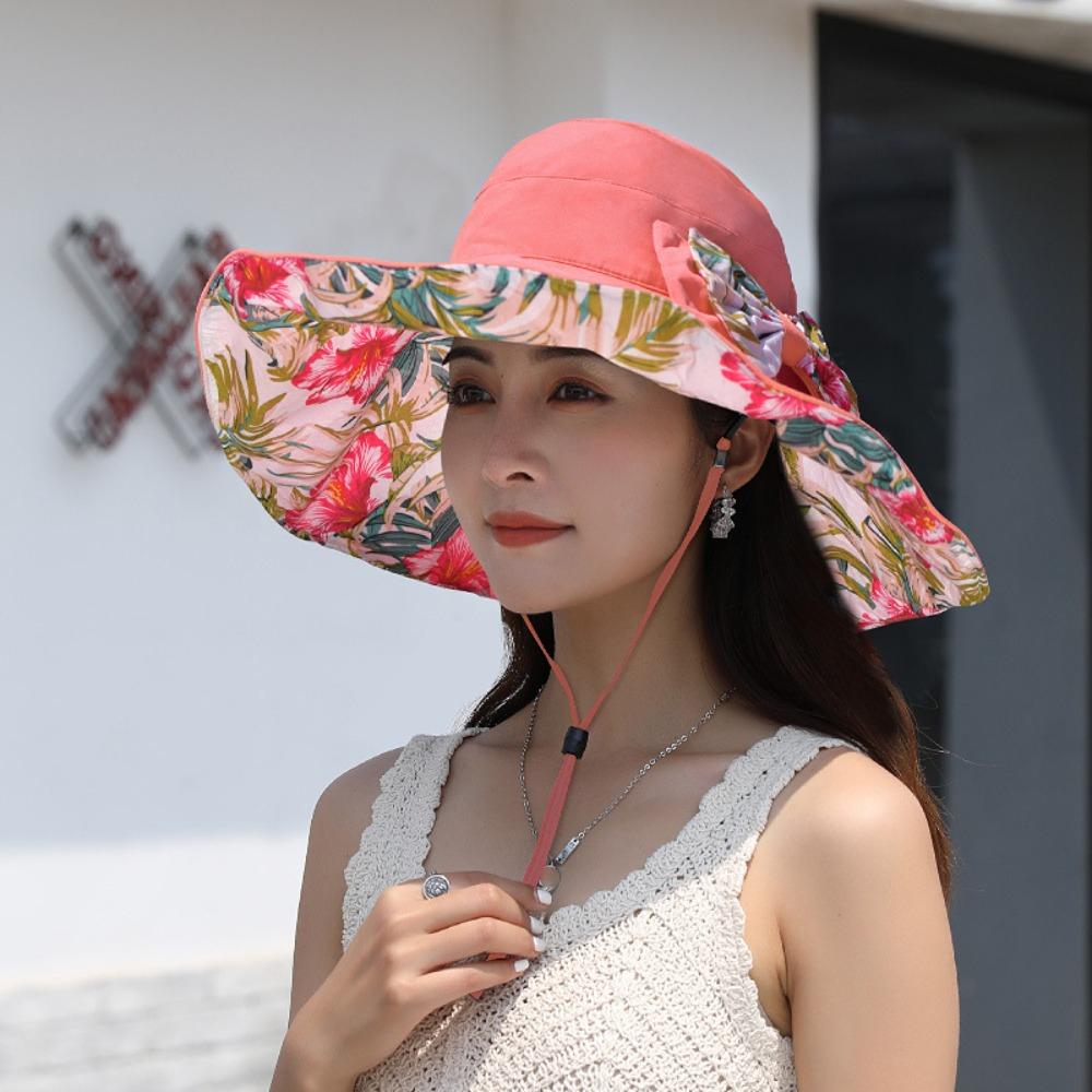 Double Side Wear Floral Collapsible Sunhat UV Protection Fisherman Hats Sun Protection Cap  Summer