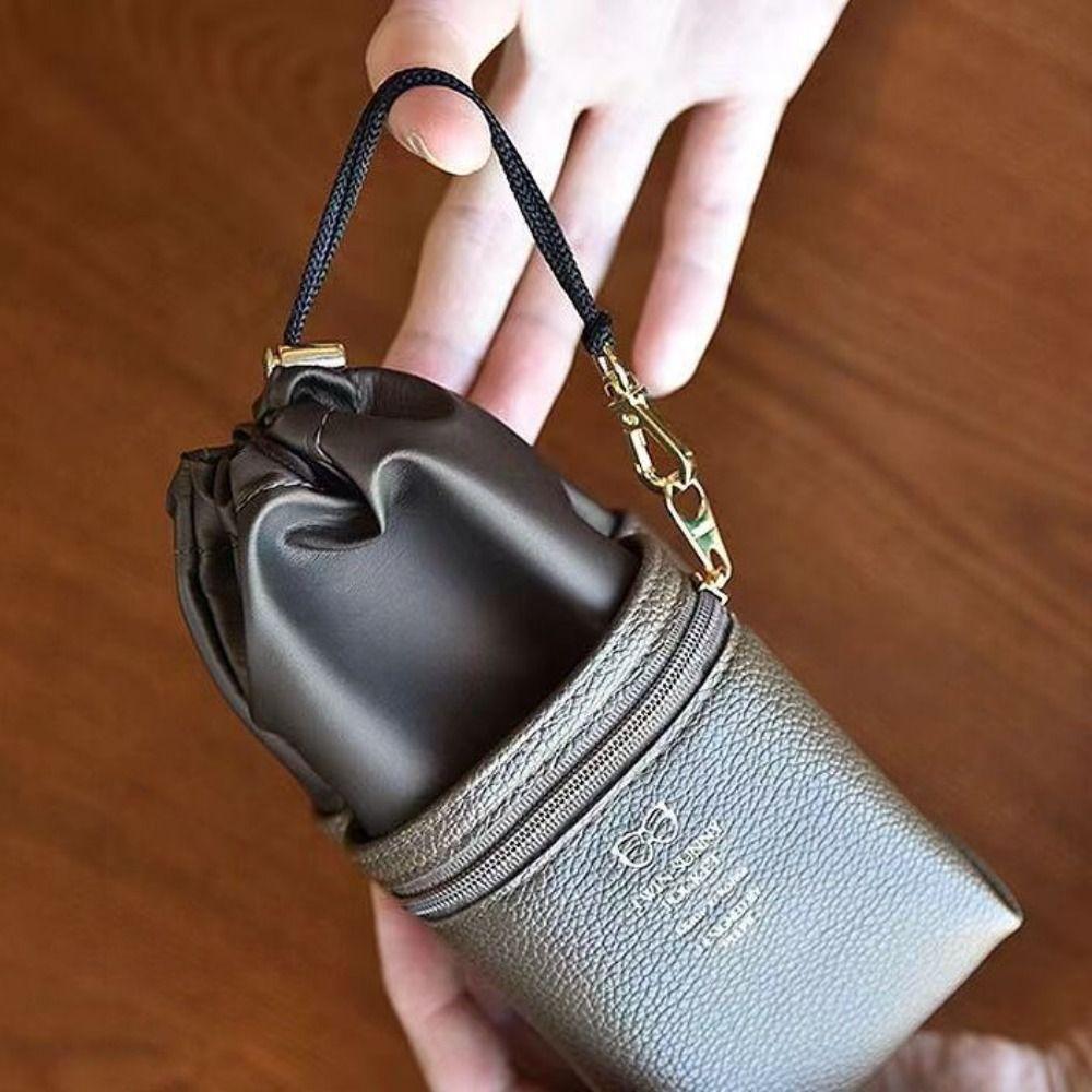 1PC Double Layer Glasses Case Soft Leather Zipper Sunglasses Pouch Waterproof Drawstring Eyeglasses Storage Bag Eyewear Case