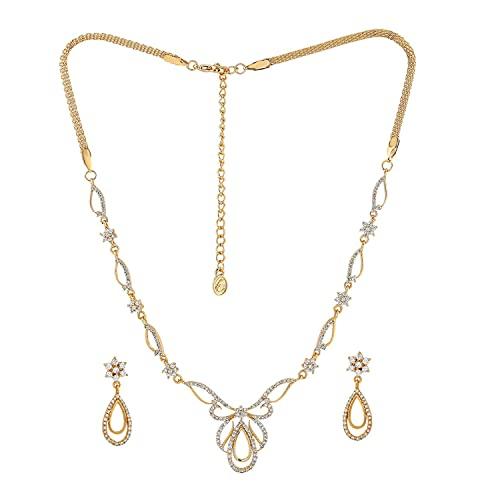 Estele Gold Plated Oval Halo American Diamond Necklace Set for Women