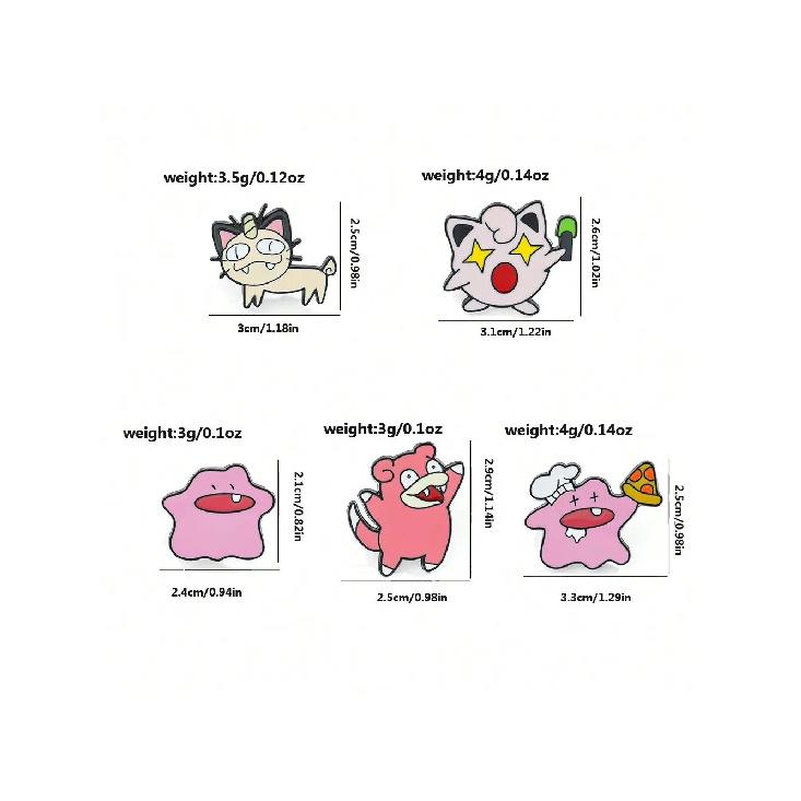 5 Pcs Fashion Jigglypuff Brooch Cute Ditto Meowth Enamel Pins Backpack Clothing Jewelry Metal Badge Accessories Gift