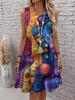 Casual Women Tank Dress Summer Sleeveless O-Neck 3D Print Loose A-Line Dress Beach Vest Dress