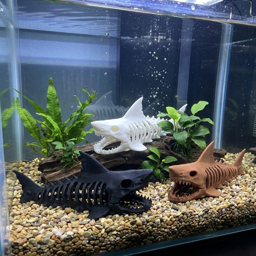 Unpainted Shark Skeleton Hideaway House 3D Printed Aquarium Underground Cave  Aquarium