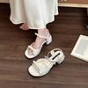 High heel niche fashion sandals fairy style French bow thick heel sandals female 2025 summer new with skirt