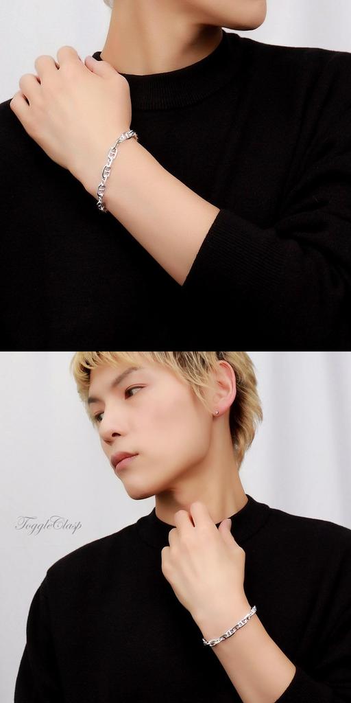 Gin no 925 Sterling Silver Anchor Chain Bracelet with Mantle and Simple Marine Toggle for Bracelet [Shinjuku Kura] T-Bar, 18cm, Design, Clasp,