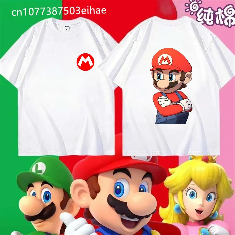 Super Mario Cartoon Pattern Unisex Cotton Tshirt Oneck ShortSleeved Summer Casual Roleplaying for Adults And Children