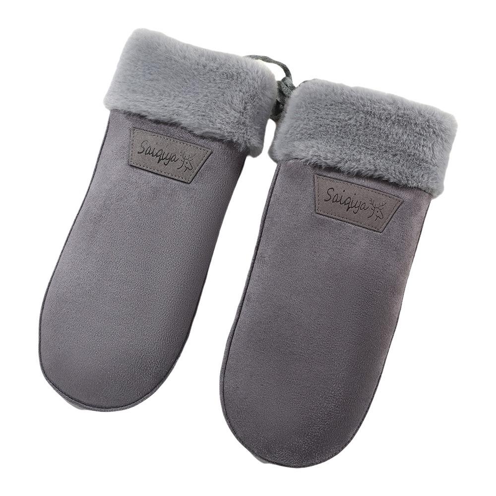 1 Pair Faux Suede Winter Gloves Plush Cuffs Faux Suede Mittens Warm Mittens Women's Winter Wear