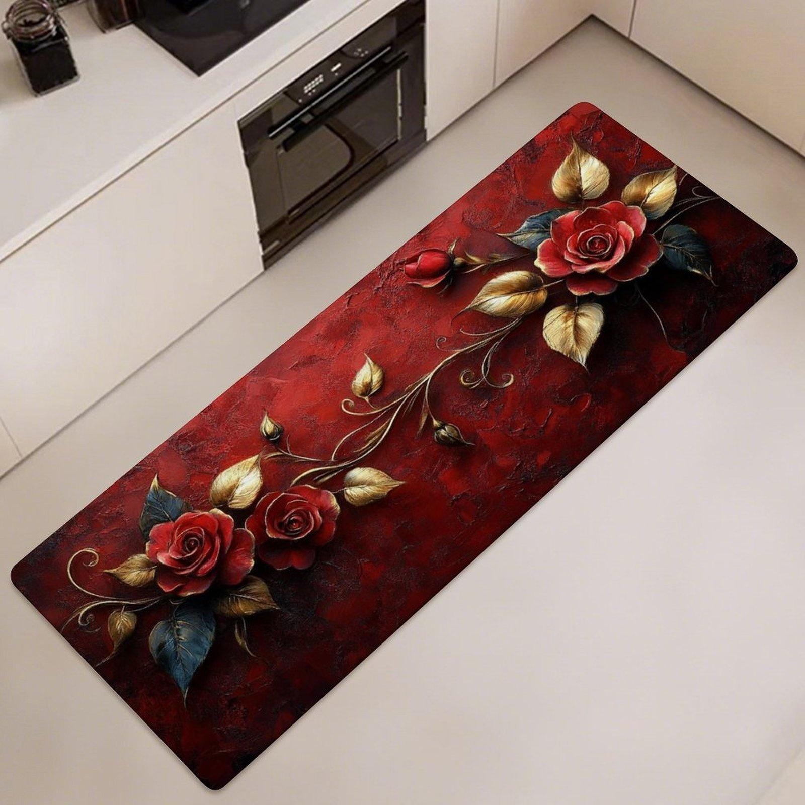 

VIKAMA Dark Red Carpet Premium Rose Doormat Welcome Mat Kitchen Rug Carpet For Live Room Bathroom Mat Rug For Bedroom Home Dec 40X120CM (1.3X3.9FT