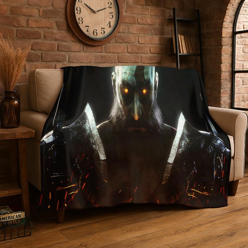Retro God of War Spiel Kratos Flanelldecke Weiche Warme Überwurfdecke für Schlafzimmer Wohnzimmer Bett Reise Camping Picknick Geschenk