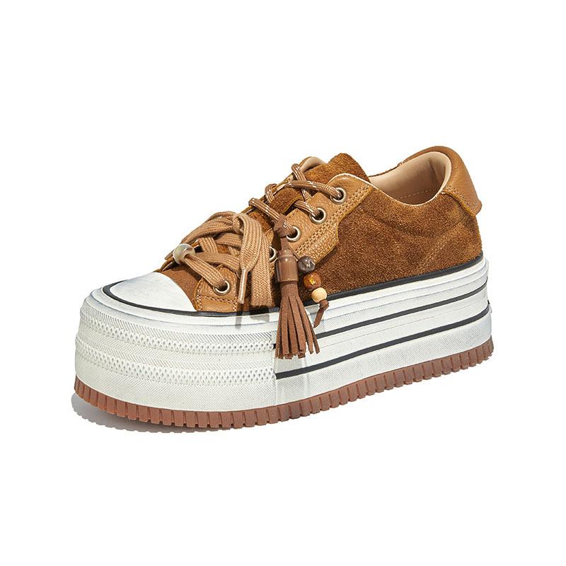 The first layer of cowhide polished white shoes women's 2025 autumn new thick-soled heightening board shoes casual shoes versatile women's shoes