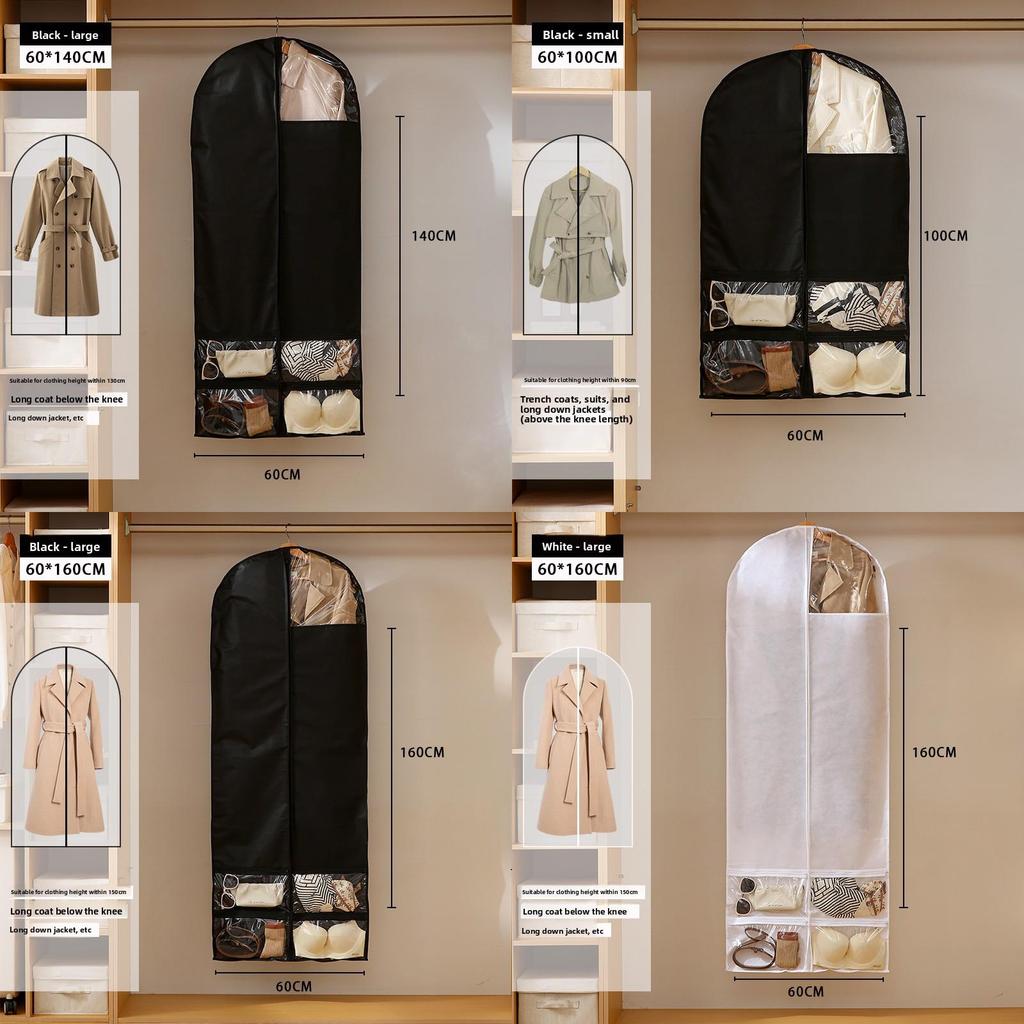 Non Woven Fabric Wardrobe Dust Cover With Multi Pocket Storage For Home And Travel Use