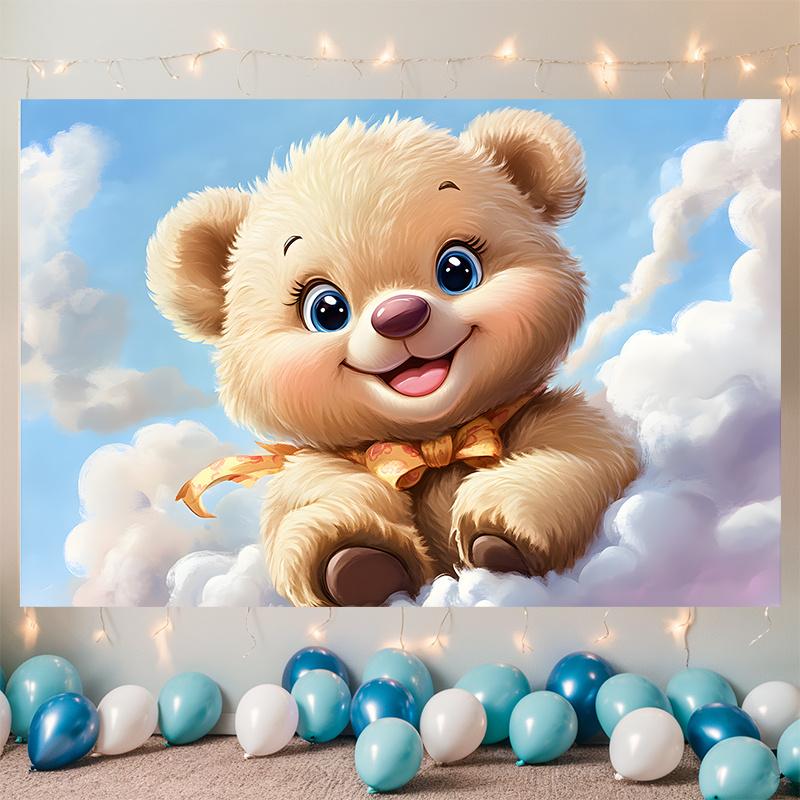 One adorable cartoon bear polyester - with an imaginative sky and cloud design suitable for home room and party decoration