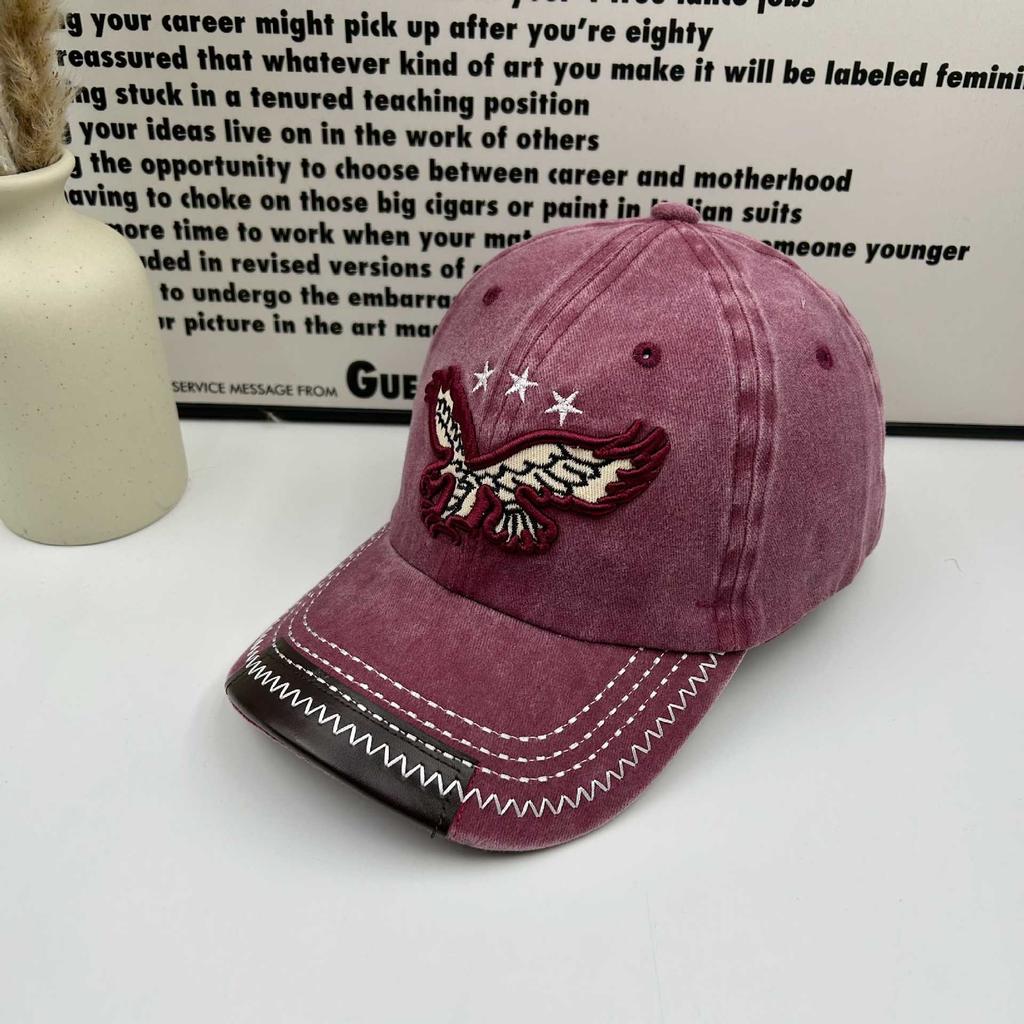 Spring and summer hat men's retro old washed denim baseball cap women's street versatile embroidered eagle sunshade cap