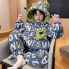 Boys Winter Warm Coral Fleece Pajama Set 3-Layer Quilted Thick Long Sleeve V-Neck Home Wear Kids 8 Years