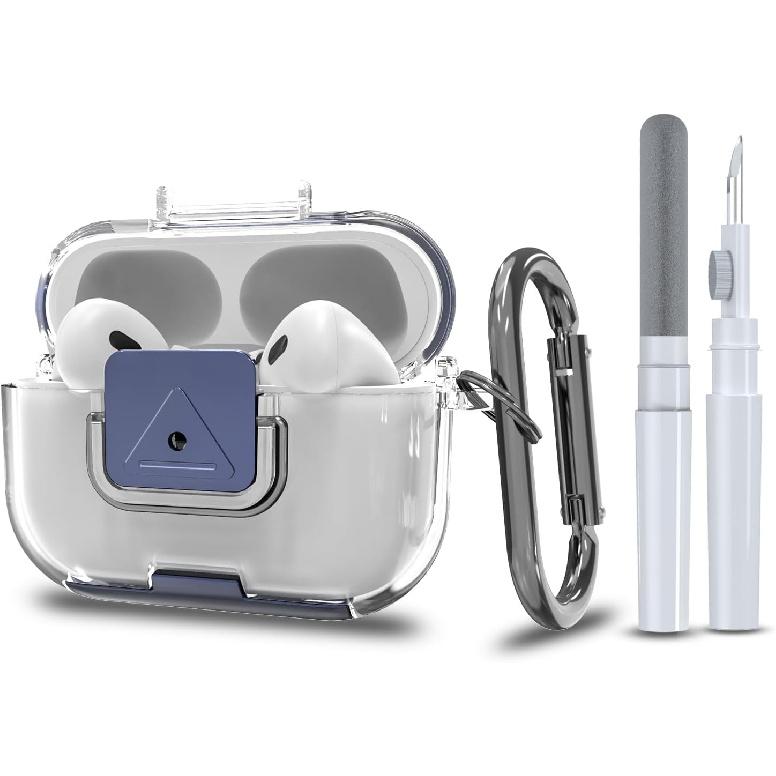 for AirPods Pro 2nd/1st Generation Protective Case with Secure Lock Clip,Shockproof Full Protection Phone Stand Design TPU Case with Carabiner&Clean