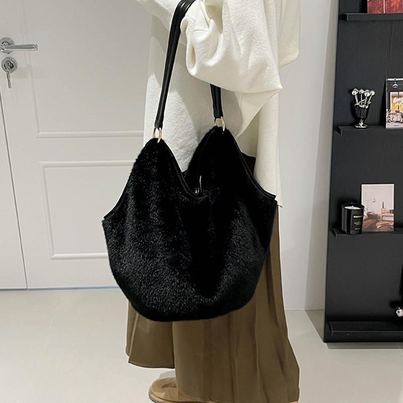 Leopard Print Tote Bag for Women, Soft Handheld Plush Shoulder Bag, Stylish Fall Winter Crossbody Purse & Shopper Bag