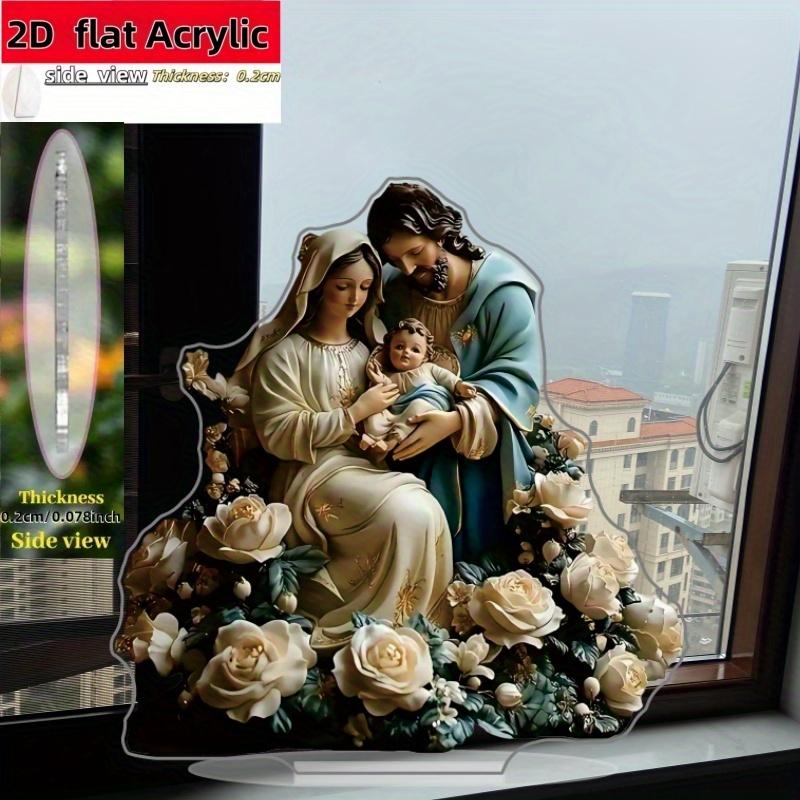 2D Flat Jesus Creative Acrylic Desk Decor, Floral Design, Suitable for wall decoration, porch, room, villa, accents Home, Hallway, or Workplace - Rust