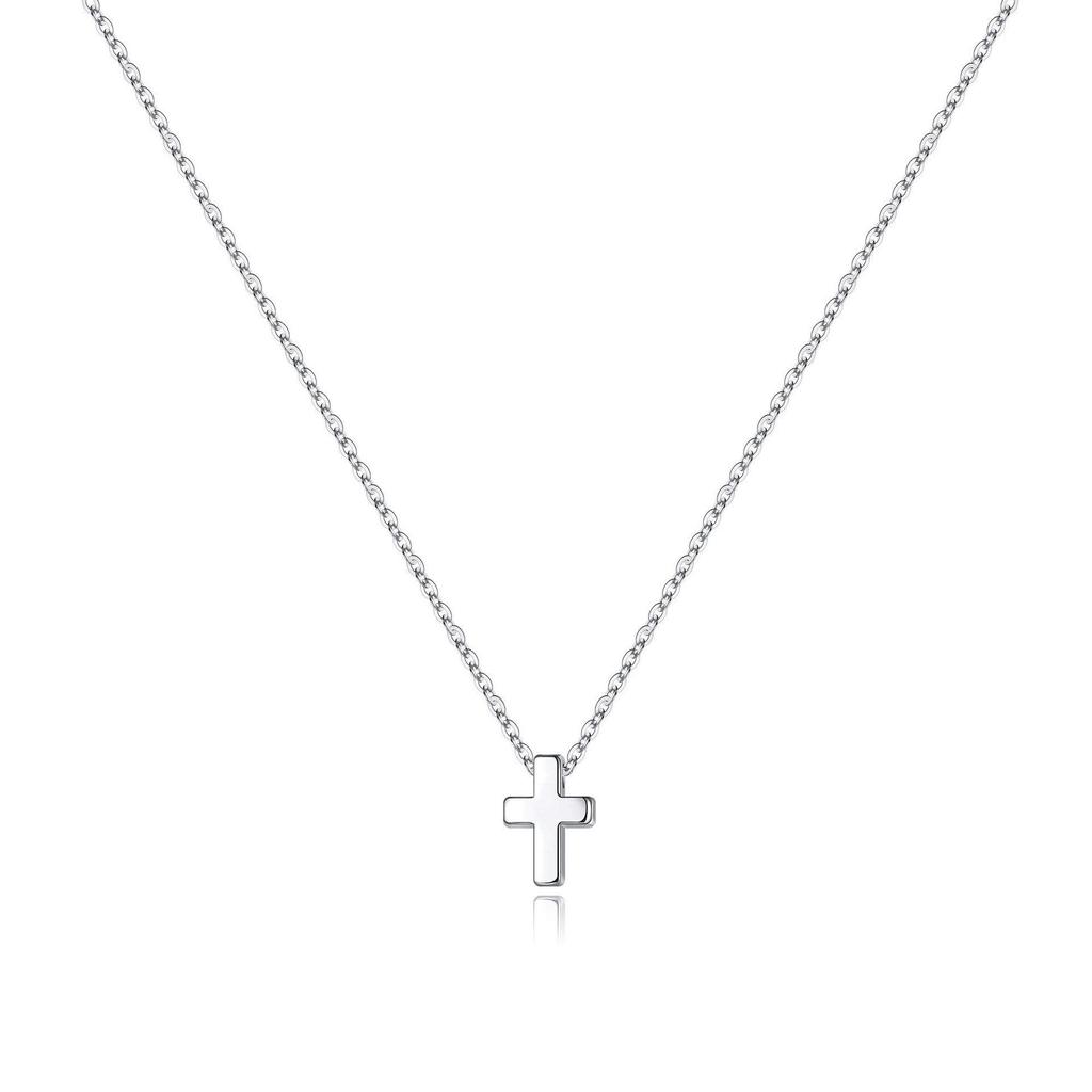 18K Gold Mini Cross Pendant On Stainless Steel Box Chain Necklace