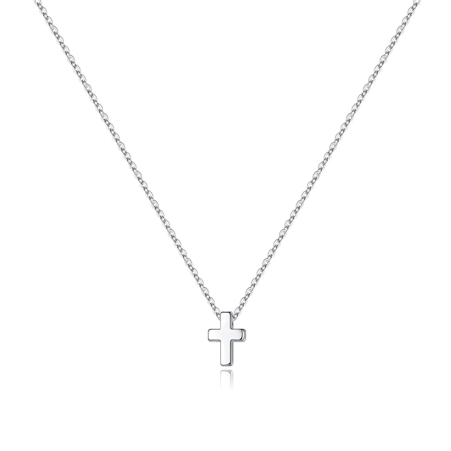 

18K Gold Mini Cross Pendant on Stainless Steel Box Chain Necklace