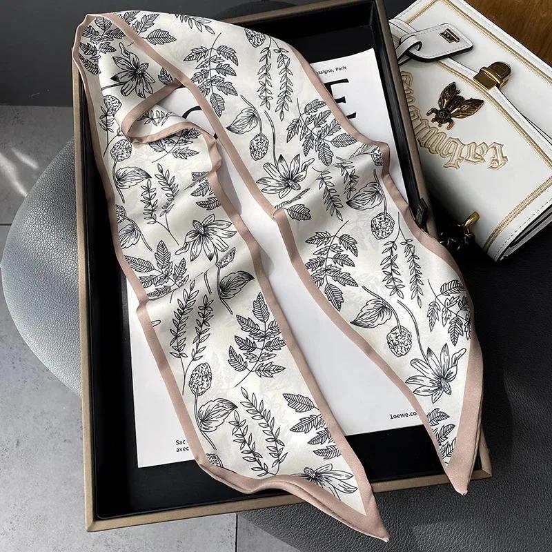 Silk Long Scarf Women Leopard Flamingo Print Luxury Hairband Narrow Scarves Small Neckerchief Summer Headband Ribbons Female