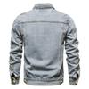 Spring Men Denim Jacket Lapel Single Breasted Solid Color Fashion Motorcycle Jeans