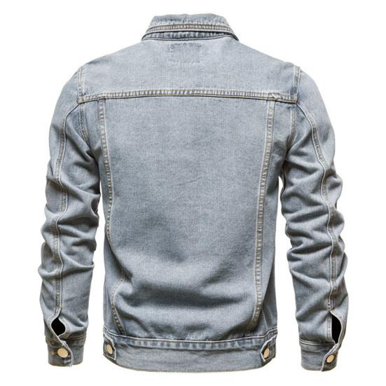 Spring Men Denim Jacket Lapel Single Breasted Solid Color Fashion Motorcycle Jeans