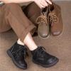 Retro Cowhide Short Boots British Style Genuine Leather Soft Soled Round Toe Lace-up Women's Boots