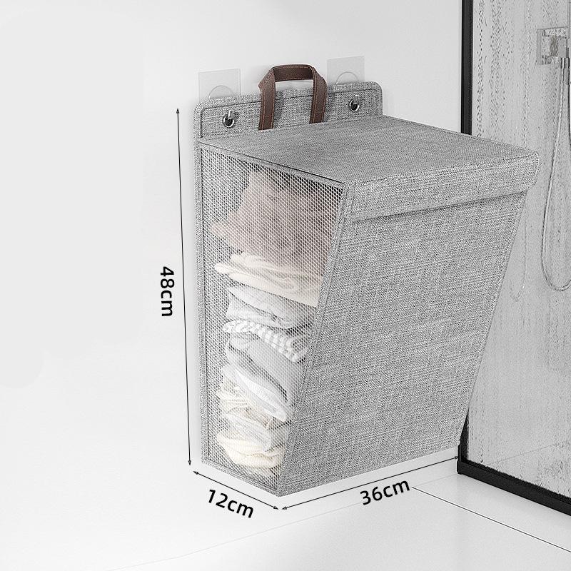 Foldable Wall-Mounted Waterproof Cotton Linen Laundry Basket Hamper for Bathroom Storage