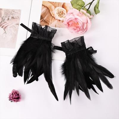 Yousheng Women's Feather Wrist Cuffs Gothic Feather Fingerless Gloves Wristband Mesh Cuff for Halloween Cosplay Costume Accessories