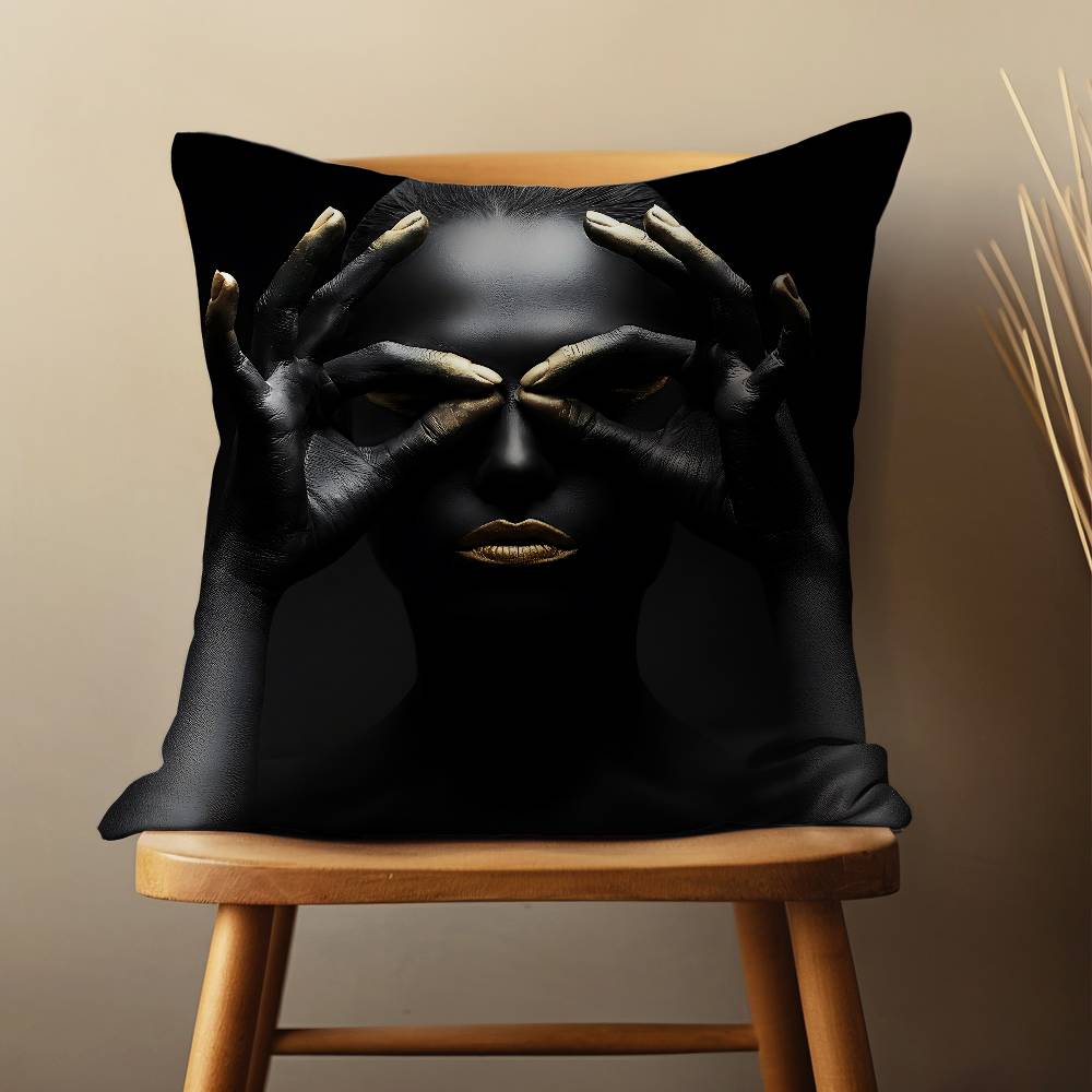Black Skin Golden Makeup Throw Pillow Case For 45*45cm,55*55cm,30*30cm For Home Bedroom Decoration And Protector