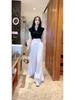 2026 Summer Elegant Stand Collar Cap Sleeve Top & Wide Leg Pants Set