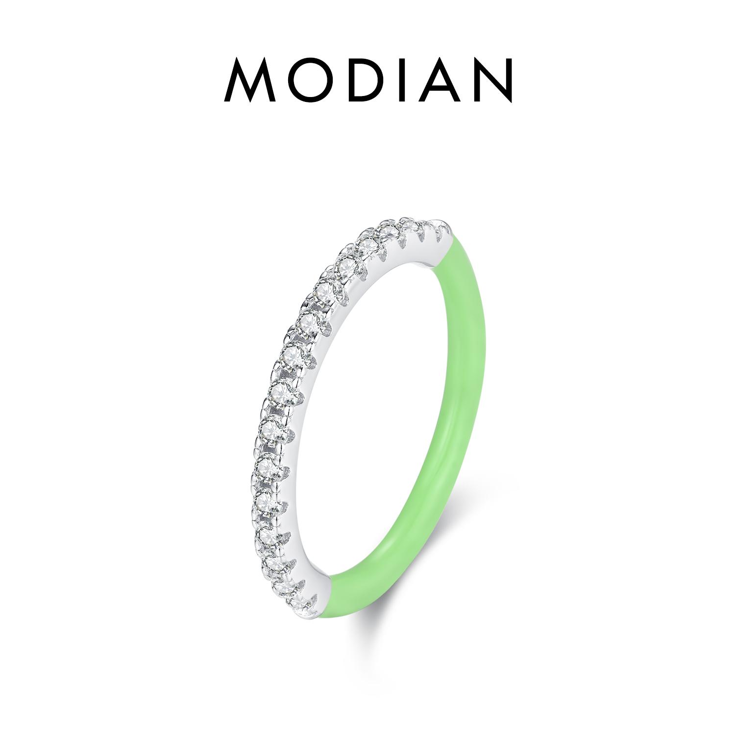 

Модиан, настоящее серебро 925 пробы, цветная эмаль, штабелируемое кольцо, модные кольца высокого качества для женщин, вечерние ювелирные изделия 9 зелёный