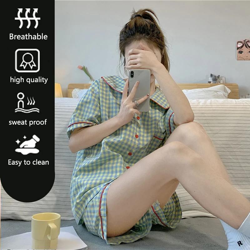 3-teiliges/Set Kurzarm Premium-Feeling Pyjama Damen Cardigan Kurzarm Lange Hose Homewear Damen Studentenpyjama Dreiteiler