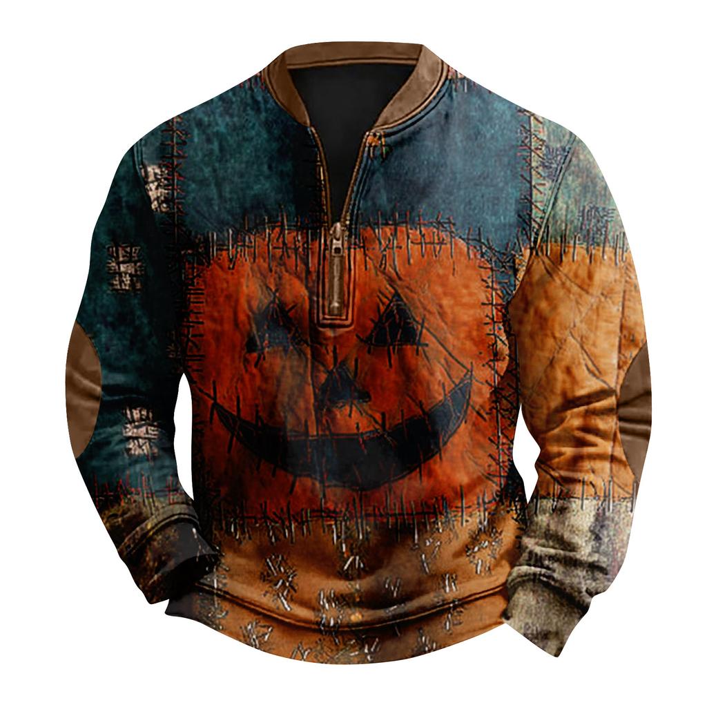 Herren Casual Fashion Weihnachtsdruck Kapuzenpullover Breiter Herren Loose Button Stand Collar Kapuzenpullover