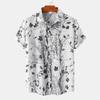 Men Short Sleeve Button Down Shirt Geometric Diamond Print Casual Summer Beach Shirt