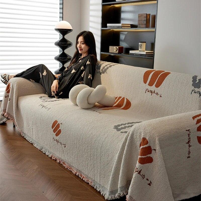 Luxury Soft Sofa Cover for Living Room Non-Slip Solid Thick Sofa Towel Blankets Simple Style Plush Couch Towel Home Couch Decor