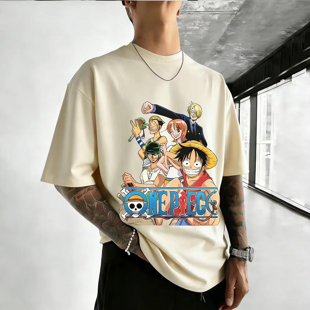 Unisex Pure Cotton Tshirt One Piece Character Luffy Summer 2026 New Product Anime Print Loose Short Sleeves